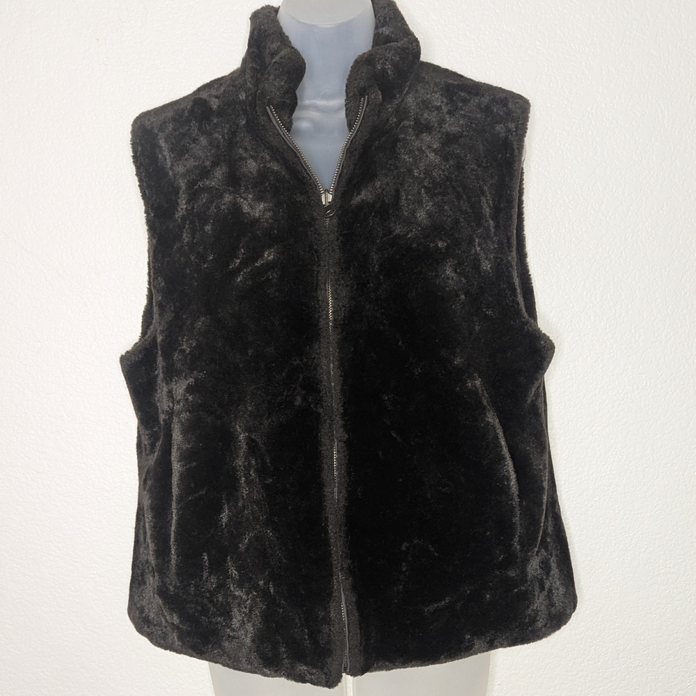 Vintage Bill‎ Blass Chocolate Brown Faux Fur Funnel Neck Vest, Sz Medium